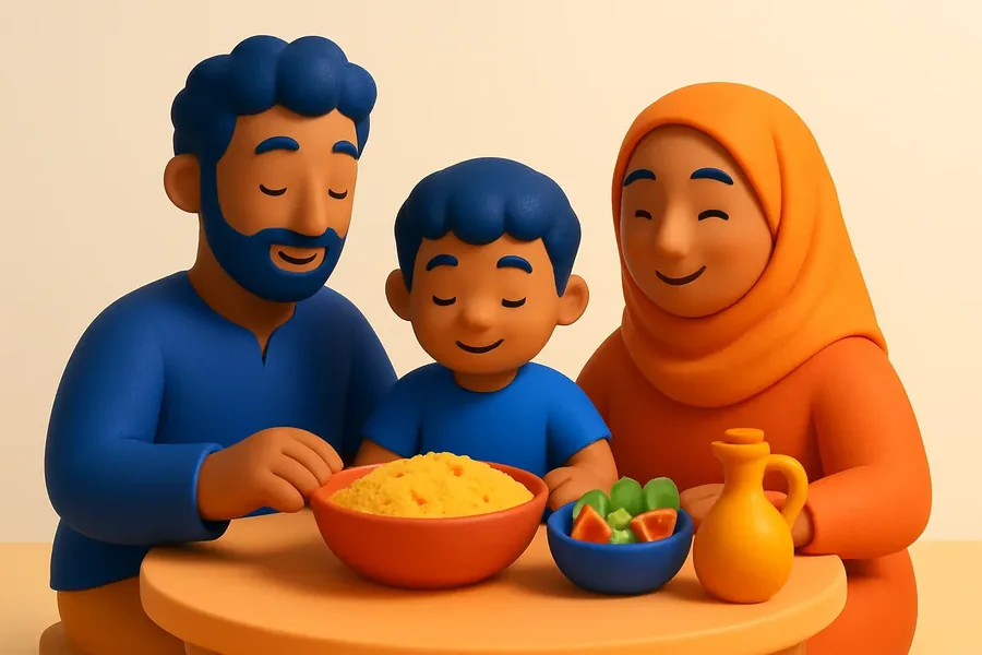 عائلة تونسية على مائدة وجبة متوازنة